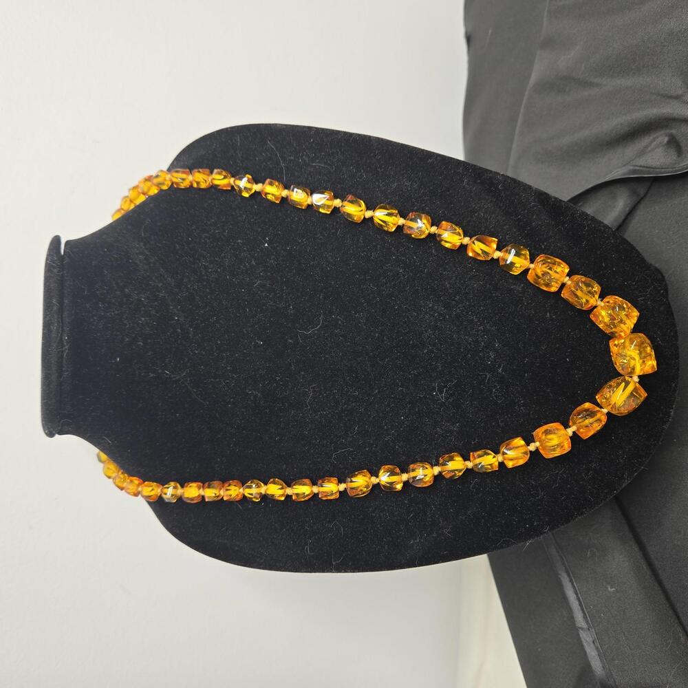 Vintage Amber Polished Pressed Nugget Necklace Honey Beaded Statement